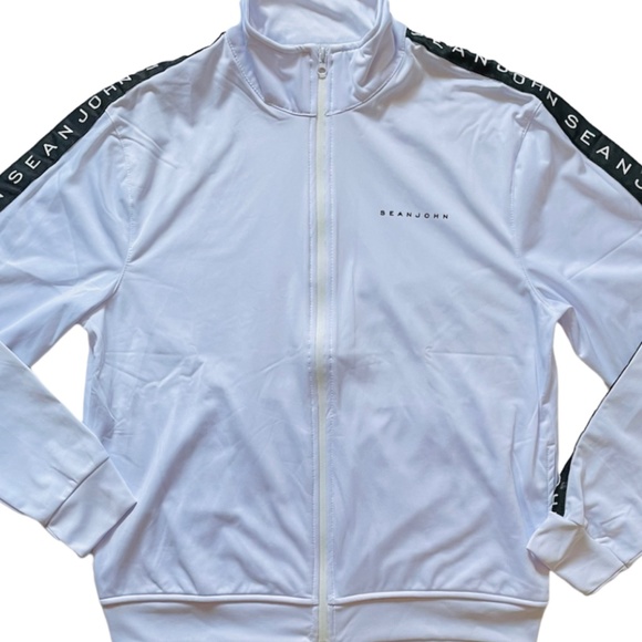 SEAN JOHN Mens Large Track Jacket White Full Zip Long Sleeve High Neck NWT - Picture 1 of 7